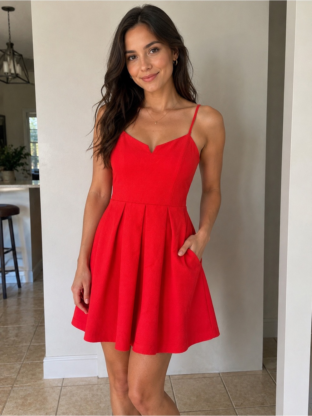 Everly Red Spaghetti-Strap Fit & Flare Mini Dress Size M